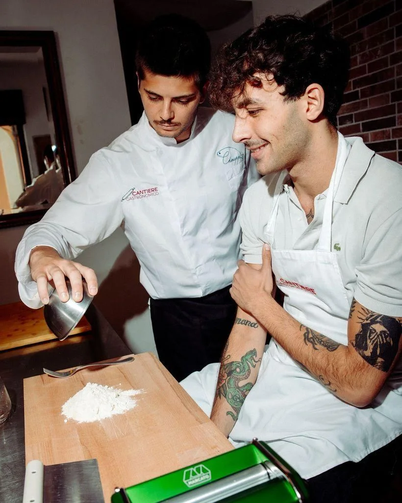 Guests working together with the chef